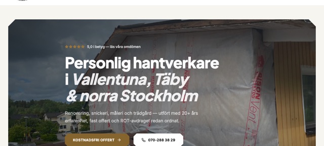 Skärmbild av Din Hemmafixares hemsida